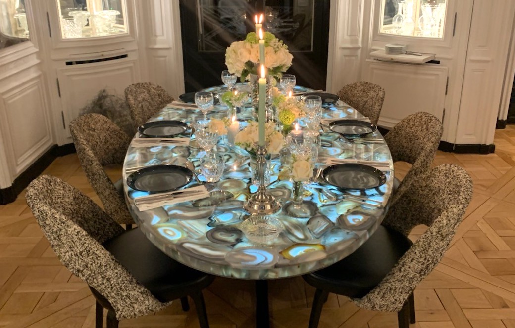 Luminous agate stone diner table